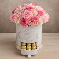 Box Of Pink Roses And Chocolates